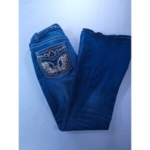 VTG Y2K Y Jeans Los Angeles Bling Rhinestone Wing Pocket Flare Jeans 15/16